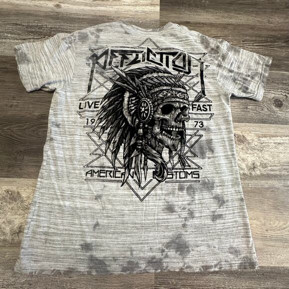 Affliction T-shirt Gray Mens L Indian Chief Skull Cybergrunge Mallgoth y2k 2000s - Picture 2 of 9